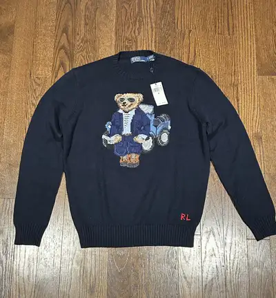 Polo Ralph Lauren Aviator Navy Bear Cotton Knit Sweater, View more