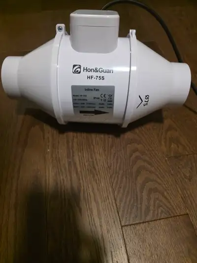 Inline Exhaust Fan Make: Hon & Guan Model: HF-75S 3” intake, 3” exhaust Exhaust Volume: 46 meters cu...