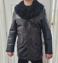 NEW Men's Designer Leather Coat Jacket. Size Medium. 