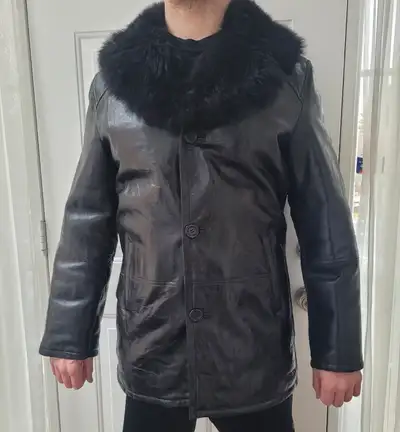 NEW Men's Designer Leather Coat Jacket. Size Medium. High Quality. Purchased in Europe.