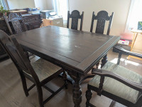 Solid Oak Dining Set (Table, 6 Chairs, Hutch, Buffet)