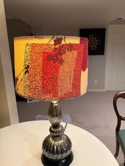 Lamp silver crackle finish with pink shade, View more