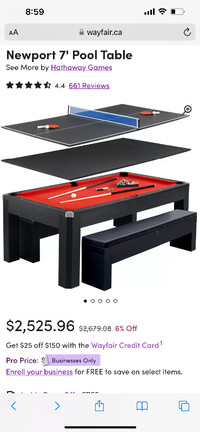 Tennis, Pool & Dining table for sale