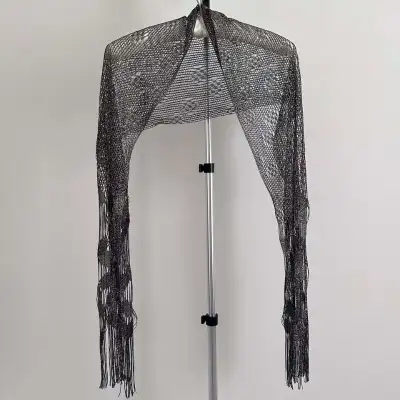 EUC Black and Silver Knitted Shawl, View more