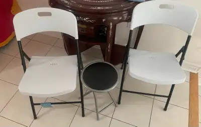 2 Chairs 1 round stool., View more