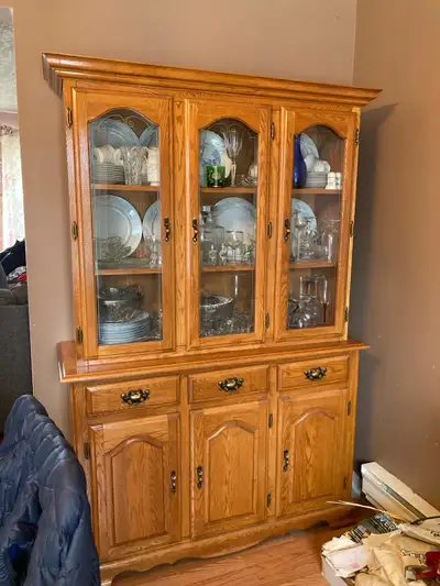 Solid Oak China Cabinet Dishes not Included $300 obo