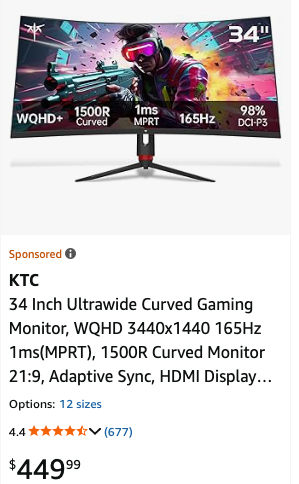 KTC 34" PC Gaming Monitor - Brand New - Ultrawide Curved, View more