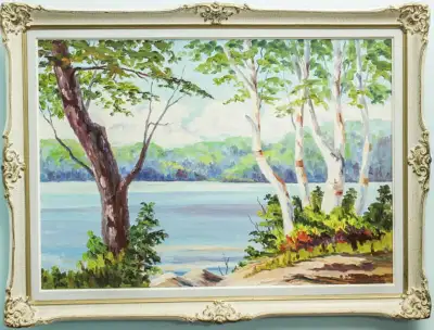R D Morton original oil painting "12 Mile Lake", listed artist, View more