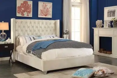  Velvet Bed with Tufted Wingback Headboar bed fre sell, View more