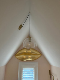 CB2 glass and brass globe pendant light 
