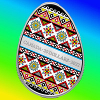 2022 'PYSANKA' Egg-Shaped Colourized Proof $20 SILVER COIN 1 OZ.