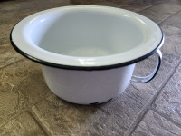 VINTAGE CHAMBER POT (enamelware) white with black