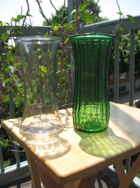 Lot VASES de fleurs en verre VINTAGE green glass & transparent