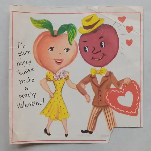 Vintage 1955 Anthropomorphic Peachy Plum Valentine Card in Arts & Collectibles in Owen Sound - Image 2
