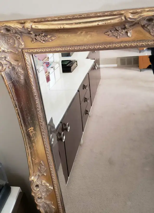 Lg. Bevelled Mirror Antiique Carved Wood Frame bevelled in Home Décor & Accents in Calgary - Image 5