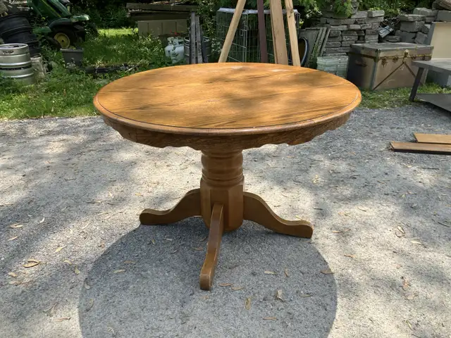  Solid oak Wood dining room table @ Engraved around the s in Dining Tables & Sets in Markham / York Region - Image 2