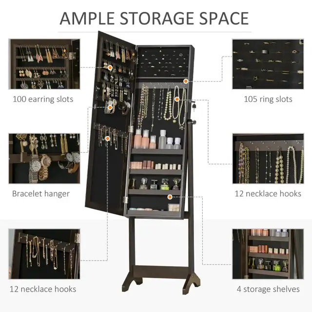 Mirror Jewelry Cabinet Armoire, Lockable Jewelry Organizer  in Home Décor & Accents in Markham / York Region - Image 4