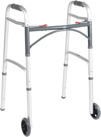 NEW Drive Medical Deluxe Two Button Folding Walker with 5 Wheels