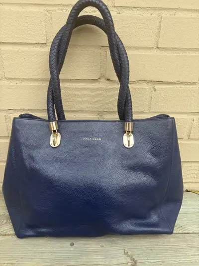 Cole Haan Genuine Leather Navy Tote Bag — Excellent Condition, View more