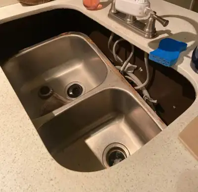 Kitchen undermount sink broken fallen detached, View more