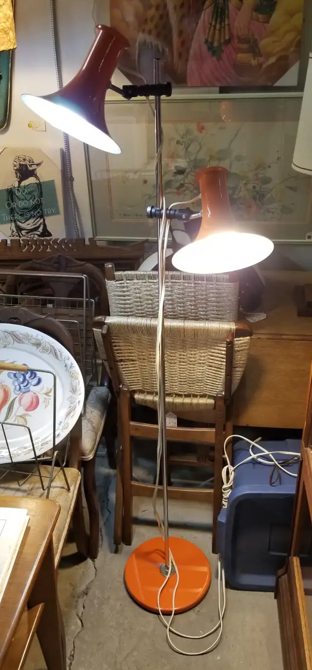Orange chrome Cdn mcm metal floor lamp 2 adjust lights Lyskaer in Indoor Lighting & Fans in Ottawa - Image 5
