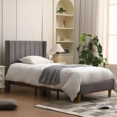 Upholstered Platform Twin Bed Frame Modern Geometric , View more