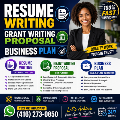 RESUME WRITING, GRANT WRITING PROPOSAL, BUSINESS PLAN. 100% Fast, View more