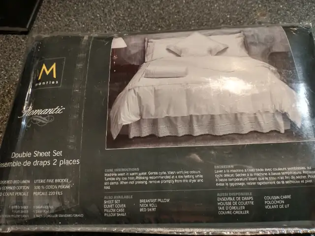 Mantles romantic fine embroidered bed linen double sheet set. in Bedding in Oakville / Halton Region - Image 3