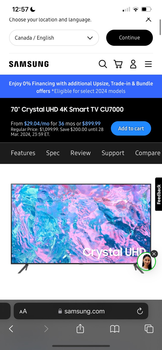 70" Crystal UHD 4K Smart TV dans Téléviseurs  à Sherbrooke - Image 3