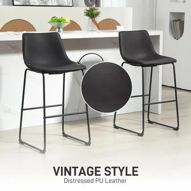 Bar Height Bar Stool, Vintage PU Leather Bar Chairs, Ki in Chairs & Recliners in Markham / York Region - Image 3