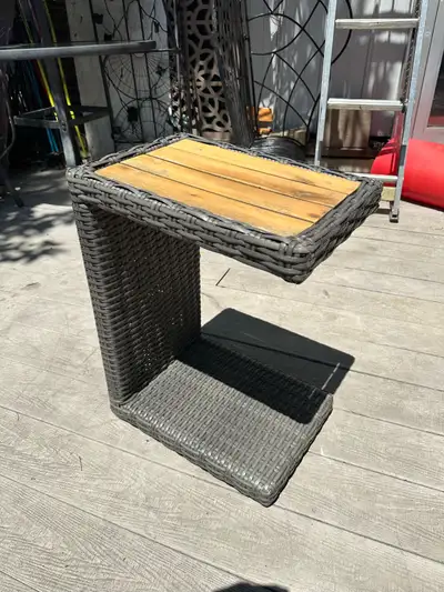 Wicker C-Table with Wood Top, View more
