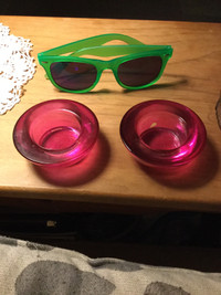 Pink votive candle holders green sun glasses