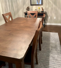 A beautiful brand new dinning table and chairs.