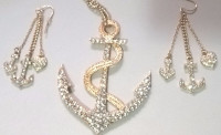 Anchor Necklace Earring  Set with Rhinestone