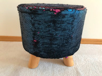Sequin Stool, Tapered Natural Wood Legs
