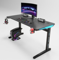 Ultimate Gaming Desk – LED Carbon Fiber Black Gaming, Cool RGB L
