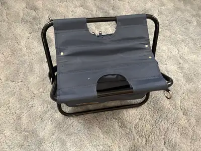 Camp Chair Cooler, Navy Blue, 12” high, folds to carry, Folding stool insulated cooler bag chair, ne...