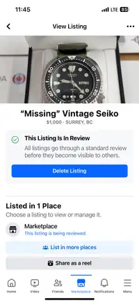 Missing Vintage Seiko Watch from door step. 