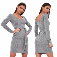 MISSGUIDED CUT AND SEW SCOOP NECK SELF BELT DRESS IN GREY - BNWT