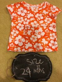 Girls Orange Hibiscus T-shirt - 24 mths