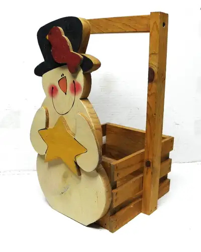 Snowman Wooden Craft Basket, View more