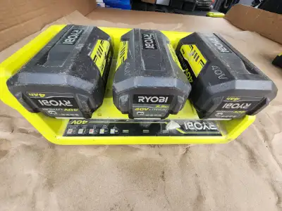 RYOBI 40V Lithium-Ion 3-Port Quick Charger W 3, 4 Ah Batteries, View more