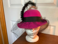Vintage Liz Claiborne Felt & Feather Veil Hat