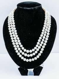 Graduated Triple Strand pearl Necklace 24" 30 Freshwater Pearls