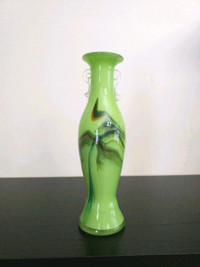 Green End of Day Swirl- Splatter Encased Art Glass Vase