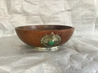 English Arts and Crafts Oak Bowl Pewter Cabouchons, circa 1900