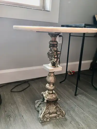 vintage cherub side table with marble and brass, View more