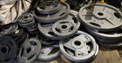 Olympic 2 inch Metal Weights Plates: 4 x 45 lbs 4 x 35 lbs 4 x 25 lbs 10 x 10 lbs 4 x 5 lbs 4 x 2.5...