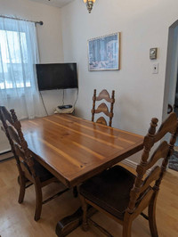 Solid wood table with six chairs