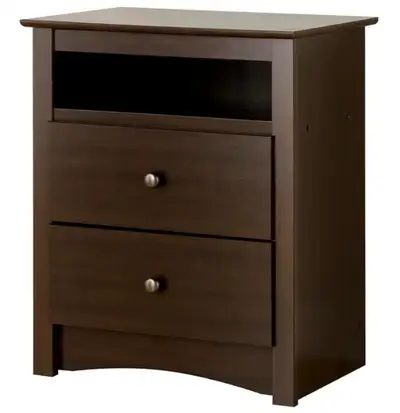 2 Drawer Nightstand; Bedside Table with Open Shelf